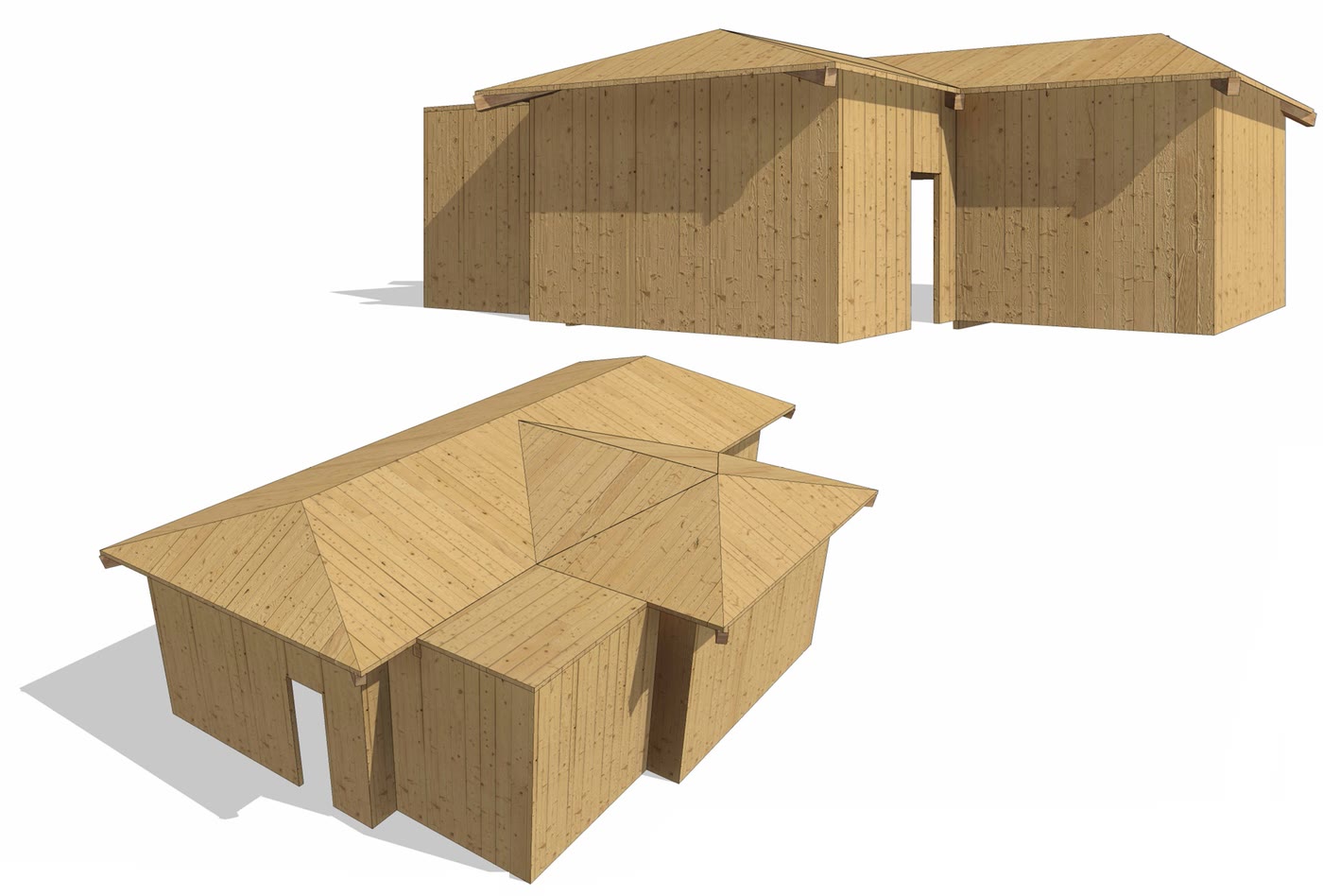 3D structural model of the CLT house in Vasiliki, Lefkada, shell and roof view