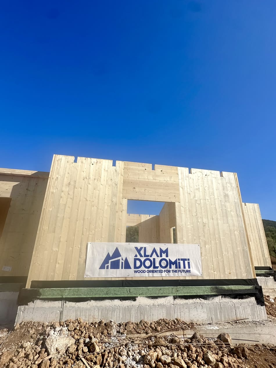Completed shell of the CLT house in Vasiliki, Lefkada