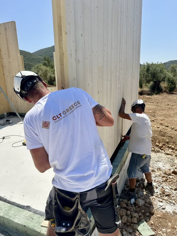 The team assembling the CLT panels in Vasiliki, Lefkada (4)