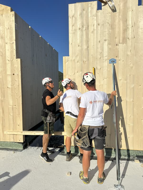The team assembling the CLT panels in Vasiliki, Lefkada (6)