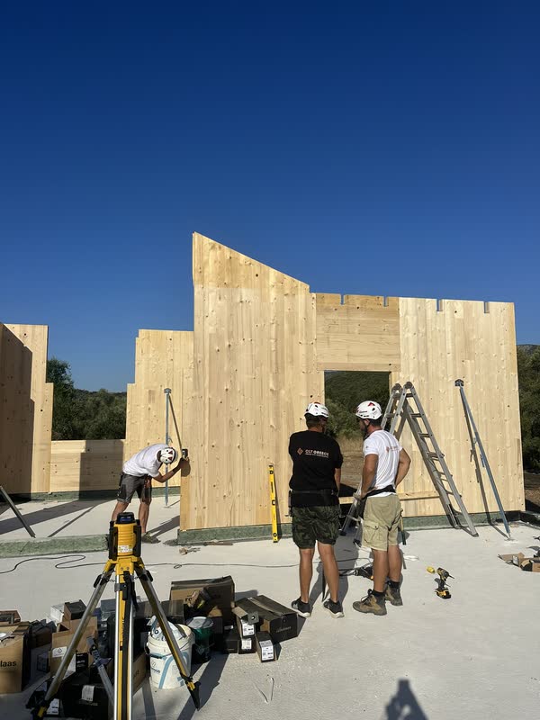 The team assembling the CLT panels in Vasiliki, Lefkada (10)