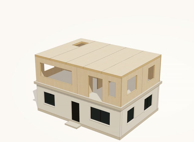CLT ceiling slab with a rectangular access opening to the upper level